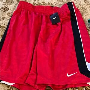 Nike Red and Black Athletic Shorts with Side Stripes